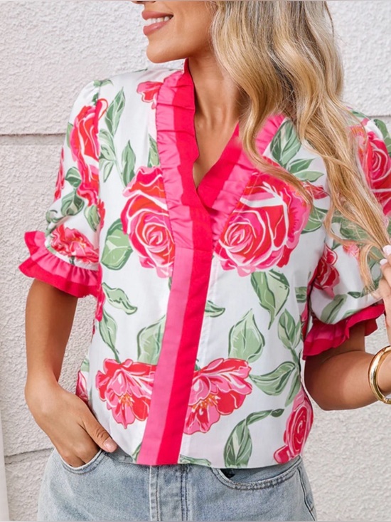 entro Tops - NWT Cotton Floral Puff Sleeve